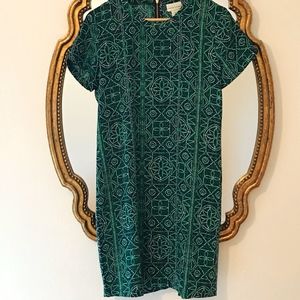 Green & Navy Print Shift Dress